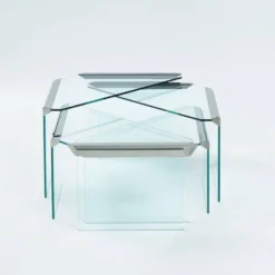 Tables gigognes en verre et chrome par Pierangelo Galotti Radice, Italie, années 1970.