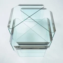 Tables gigognes en verre et chrome par Pierangelo Galotti Radice, Italie, années 1970.