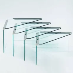 Tables gigognes en verre et chrome par Pierangelo Galotti Radice, Italie, années 1970.