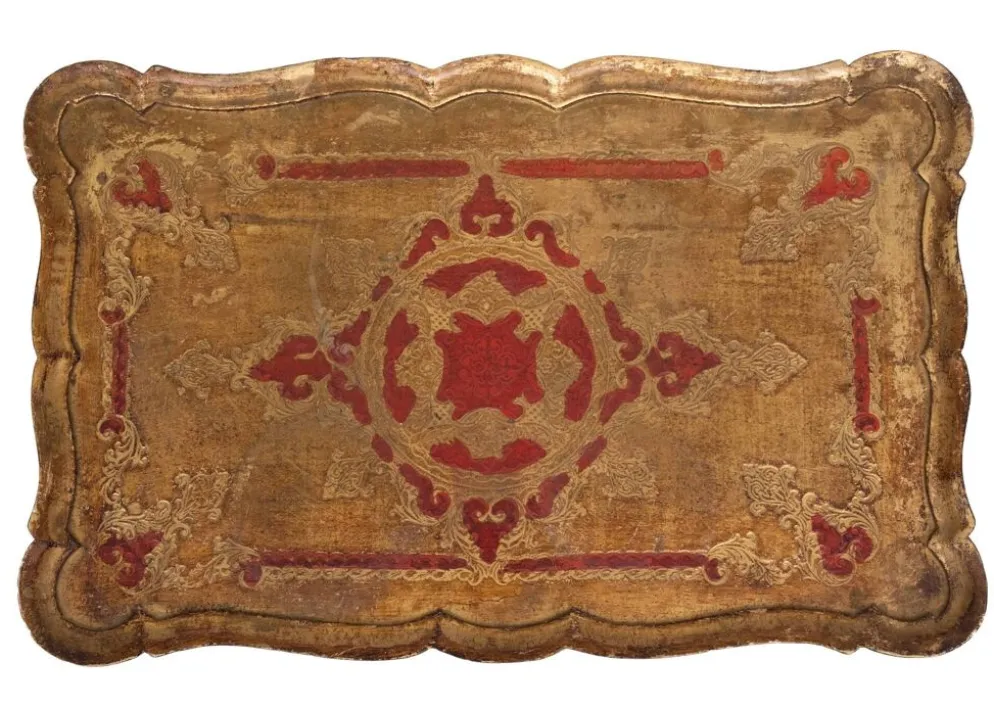 Tables gigognes florentines triptyques en bois doré et rouge, Italie, 1960