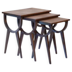 Tables gigognes gigognes du milieu du siècle avec parquet en chêne, France des années 1950