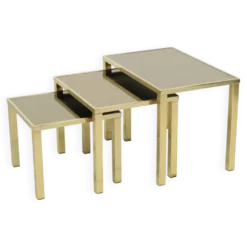Tables gigognes Hollywood Regency Belgo Chrome plaqué or 23 carats