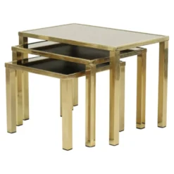 Tables gigognes Hollywood Regency Belgo Chrome plaqué or 23 carats