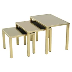 Tables gigognes Hollywood Regency Belgo Chrome plaqué or 23 carats