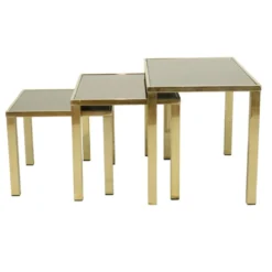 Tables gigognes Hollywood Regency Belgo Chrome plaqué or 23 carats