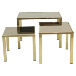 Tables gigognes Hollywood Regency Belgo Chrome plaqué or 23 carats