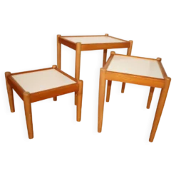 3 tables gigognes hêtre mélaminé blanc