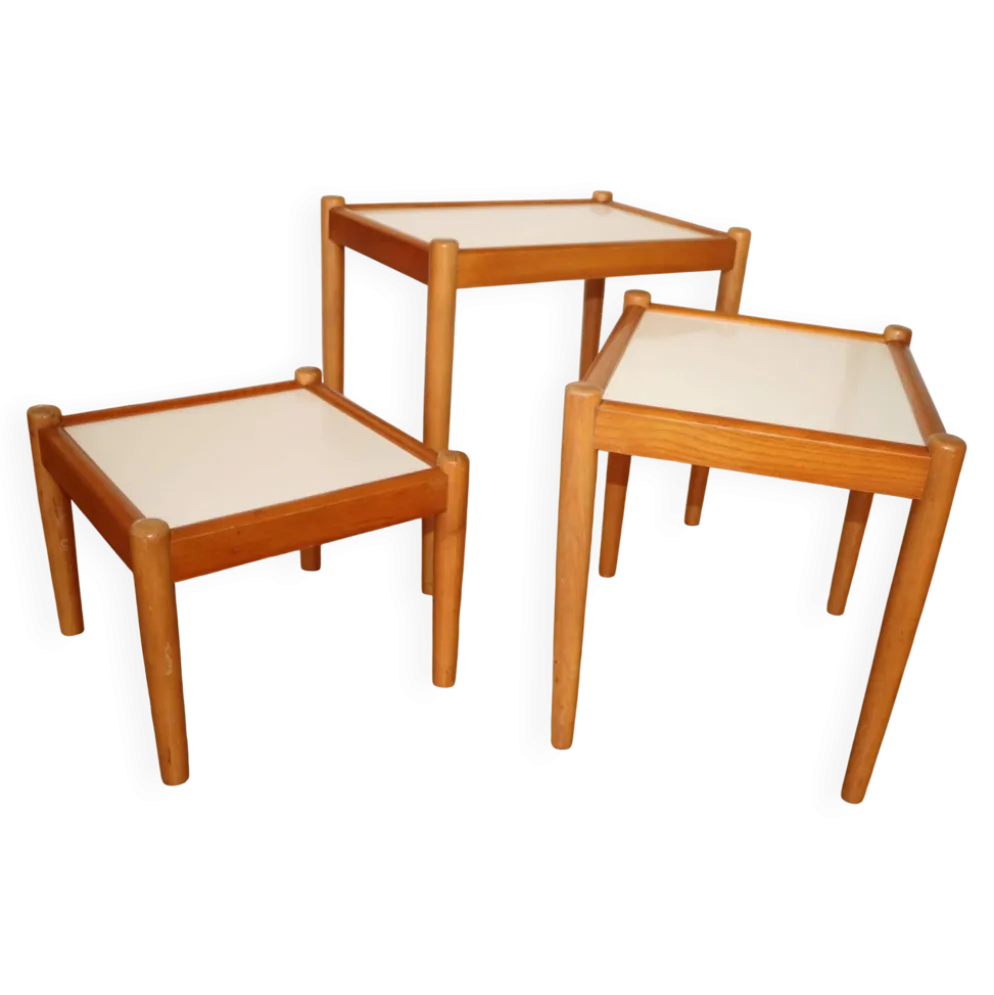 3 tables gigognes hêtre mélaminé blanc