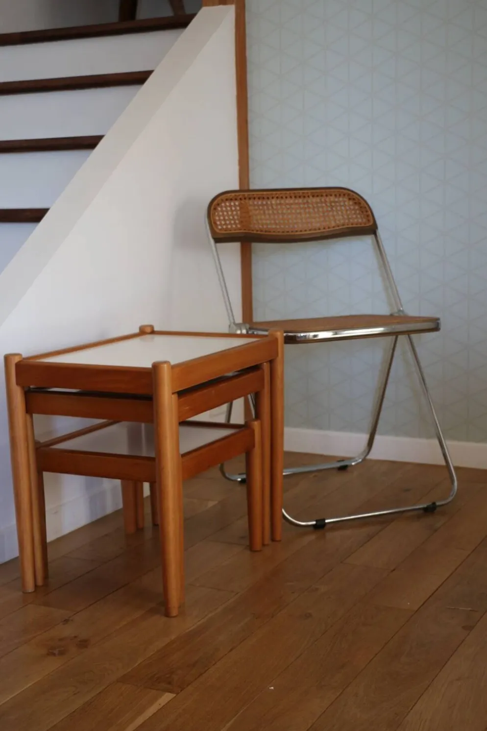 3 tables gigognes hêtre mélaminé blanc
