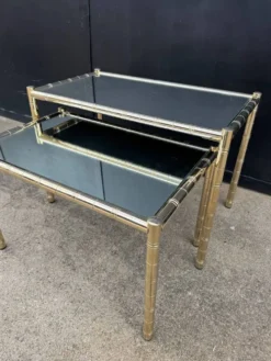 Tables gigognes métal doré bambou miroir années 70