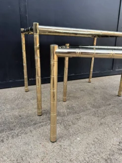 Tables gigognes métal doré bambou miroir années 70