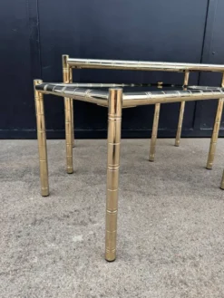 Tables gigognes métal doré bambou miroir années 70
