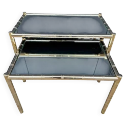 Tables gigognes métal doré bambou miroir années 70