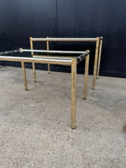 Tables gigognes métal doré bambou miroir années 70