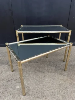Tables gigognes métal doré bambou miroir années 70