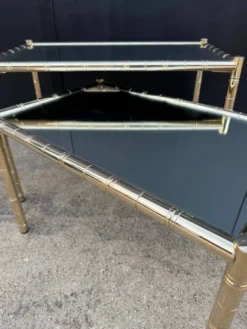 Tables gigognes métal doré bambou miroir années 70