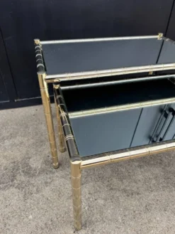 Tables gigognes métal doré bambou miroir années 70