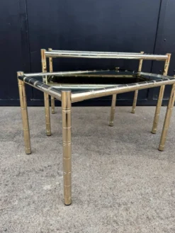 Tables gigognes métal doré bambou miroir années 70