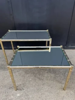 Tables gigognes métal doré bambou miroir années 70