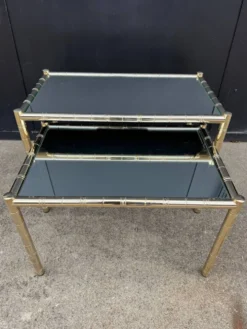Tables gigognes métal doré bambou miroir années 70