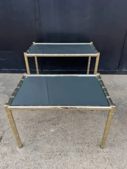 Tables gigognes métal doré bambou miroir années 70