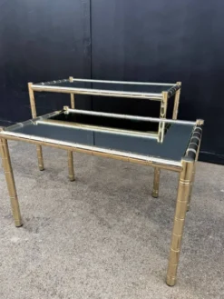 Tables gigognes métal doré bambou miroir années 70