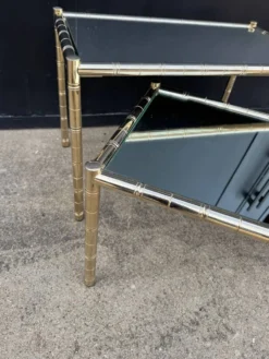 Tables gigognes métal doré bambou miroir années 70