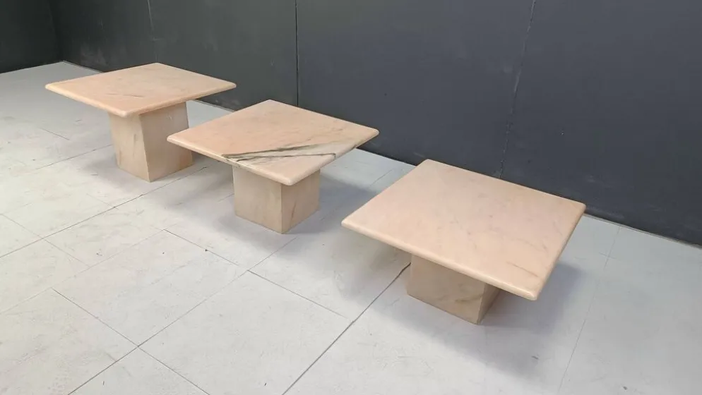 Tables gigognes ou tables d'appoint vintage en marbre, années 1970