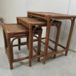3 tables gigognes rotin, bambou et osier tressé
