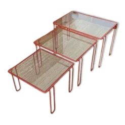 Tables Gigognes Rouges tubulaires, 1970s, Set de 3