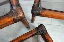3 tables gigognes vintage en bambou et verre fumé, 1960