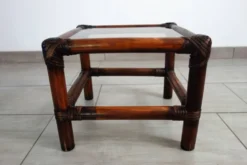 3 tables gigognes vintage en bambou et verre fumé, 1960