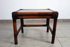 3 tables gigognes vintage en bambou et verre fumé, 1960