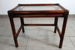 3 tables gigognes vintage en bambou et verre fumé, 1960