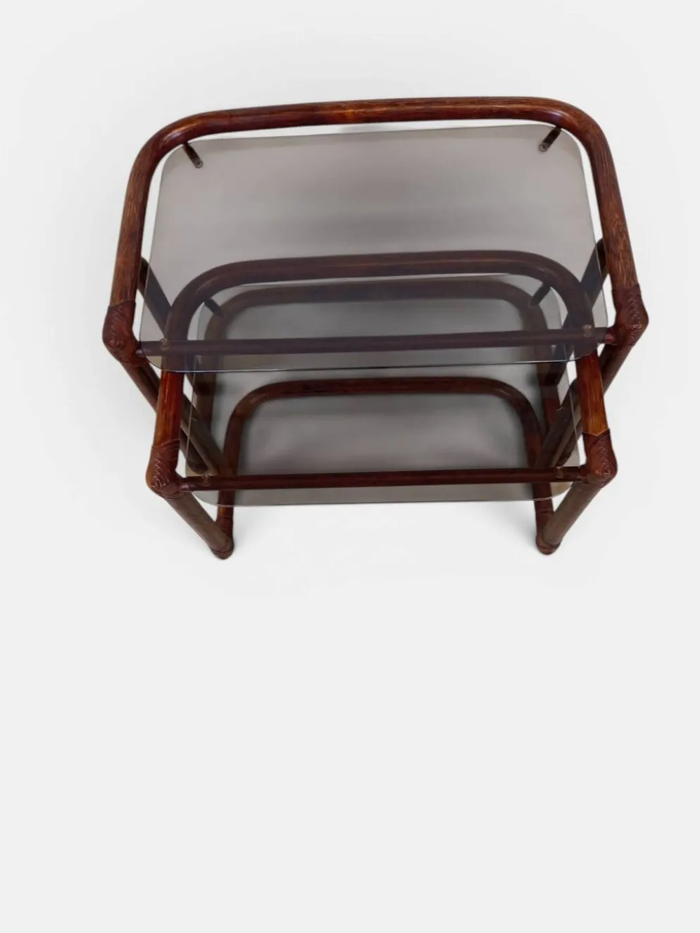 Tables gigognes vintage en rotin et verre fumé par Flecht-Atelier Schütz