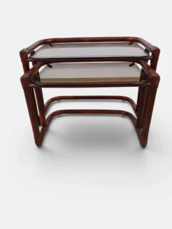 Tables gigognes vintage en rotin et verre fumé par Flecht-Atelier Schütz