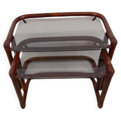 Tables gigognes vintage en rotin et verre fumé par Flecht-Atelier Schütz