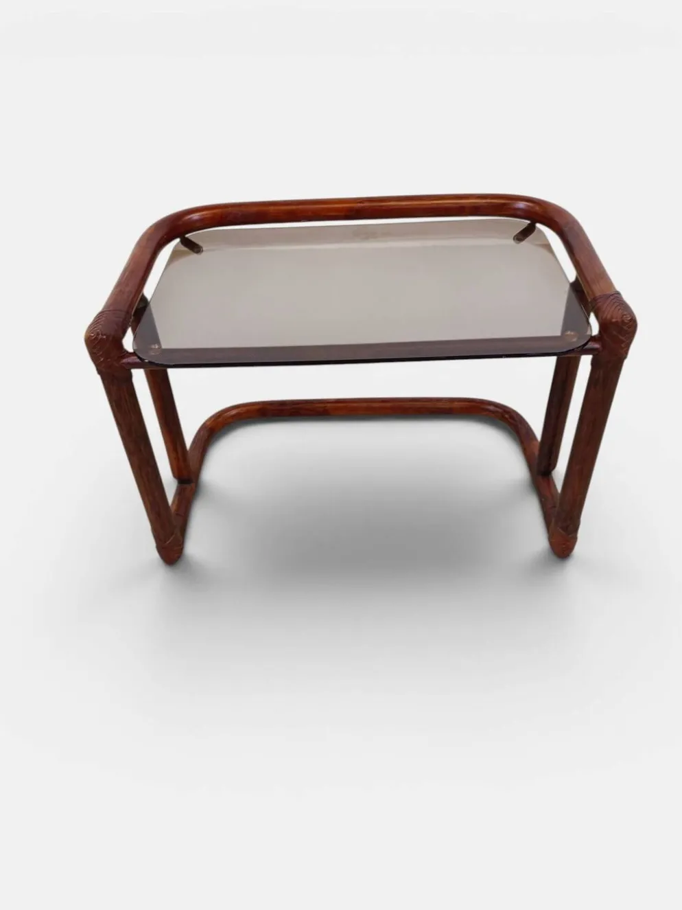 Tables gigognes vintage en rotin et verre fumé par Flecht-Atelier Schütz