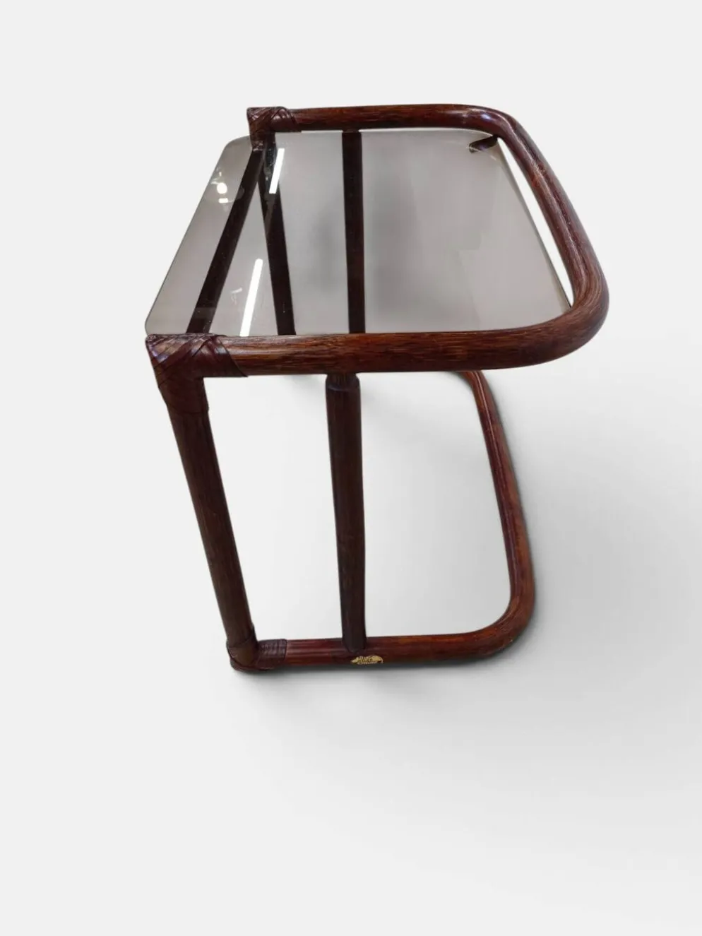 Tables gigognes vintage en rotin et verre fumé par Flecht-Atelier Schütz