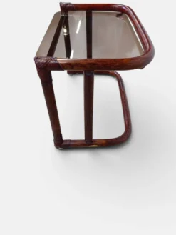 Tables gigognes vintage en rotin et verre fumé par Flecht-Atelier Schütz