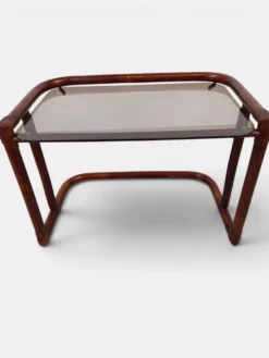 Tables gigognes vintage en rotin et verre fumé par Flecht-Atelier Schütz