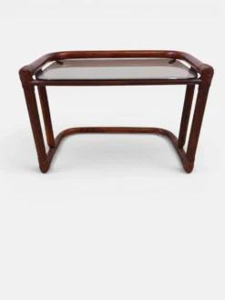 Tables gigognes vintage en rotin et verre fumé par Flecht-Atelier Schütz