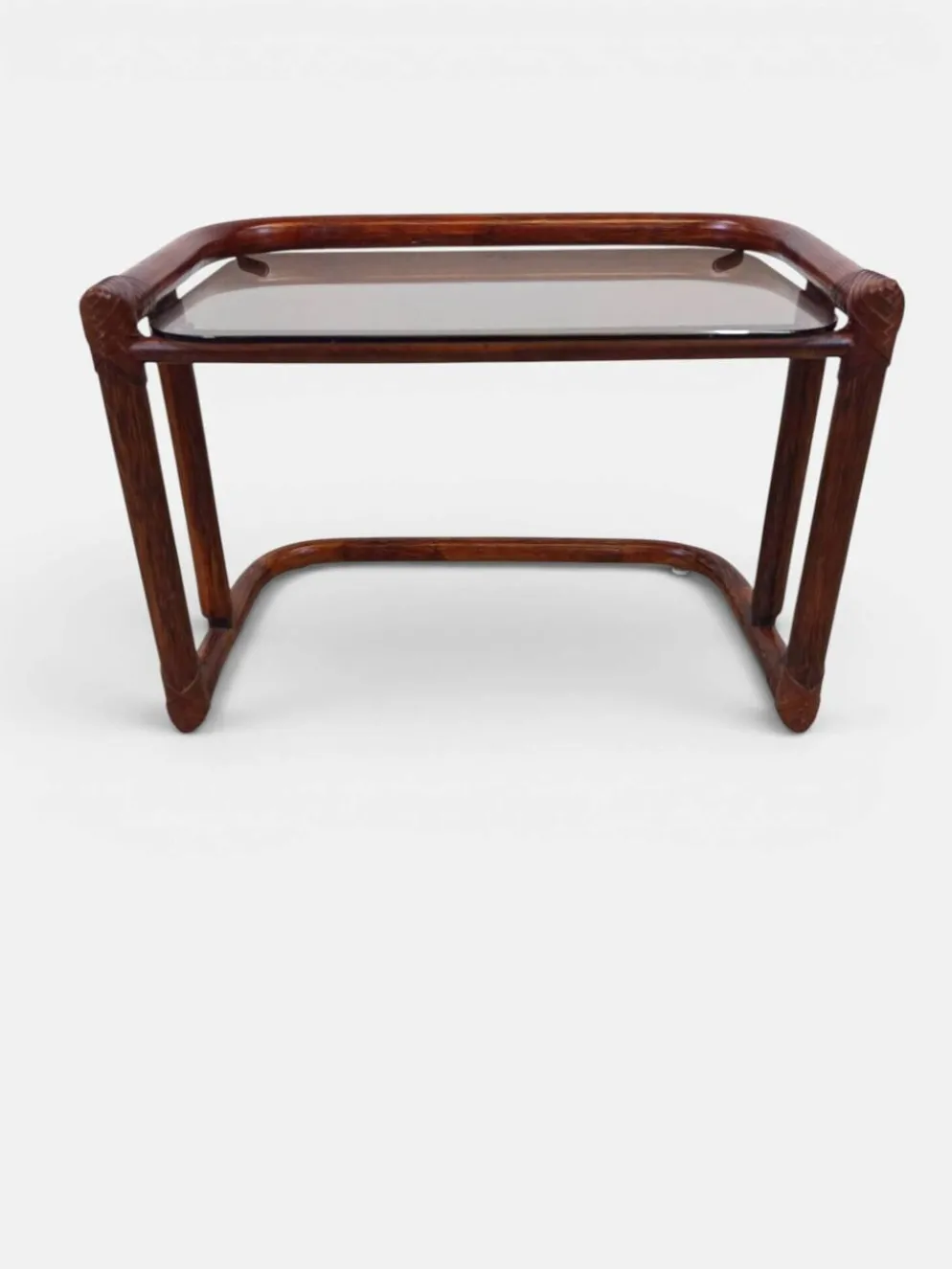 Tables gigognes vintage en rotin et verre fumé par Flecht-Atelier Schütz