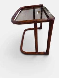 Tables gigognes vintage en rotin et verre fumé par Flecht-Atelier Schütz