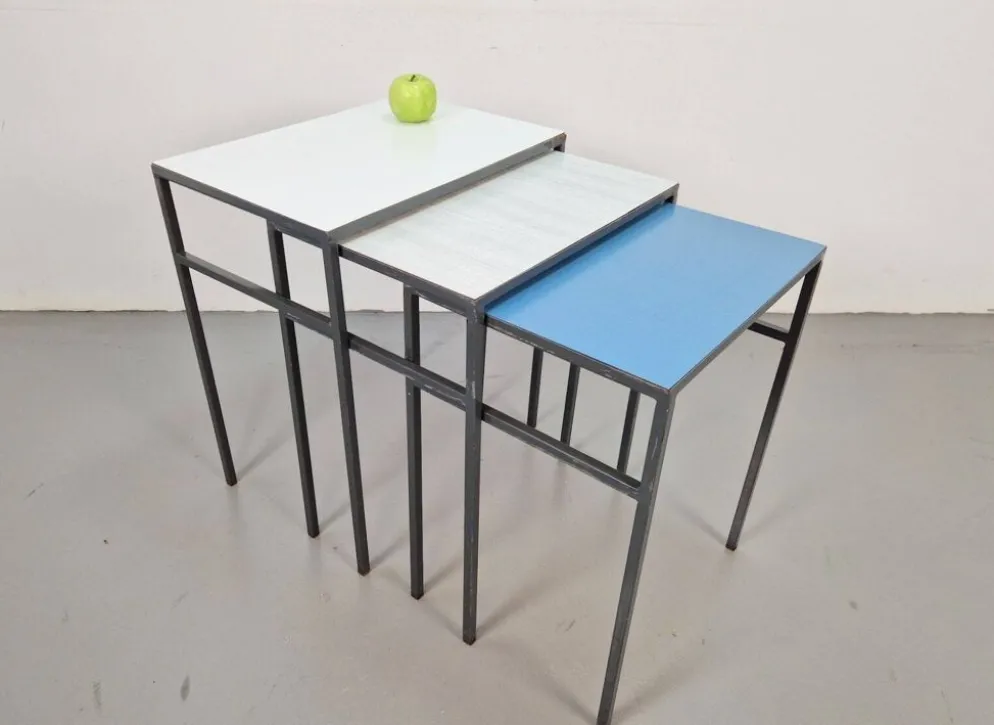 Tables gigognes vintage Mimi en métal et teck par Formica, années 1960, ensemble de 3