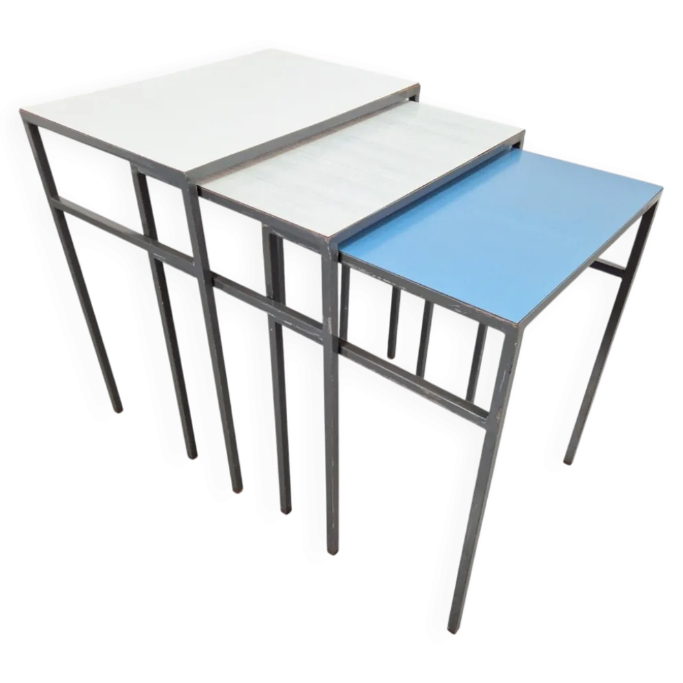 Tables gigognes vintage Mimi en métal et teck par Formica, années 1960, ensemble de 3