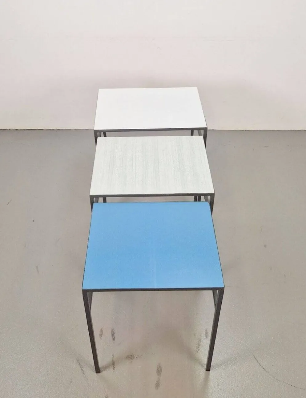 Tables gigognes vintage Mimi en métal et teck par Formica, années 1960, ensemble de 3