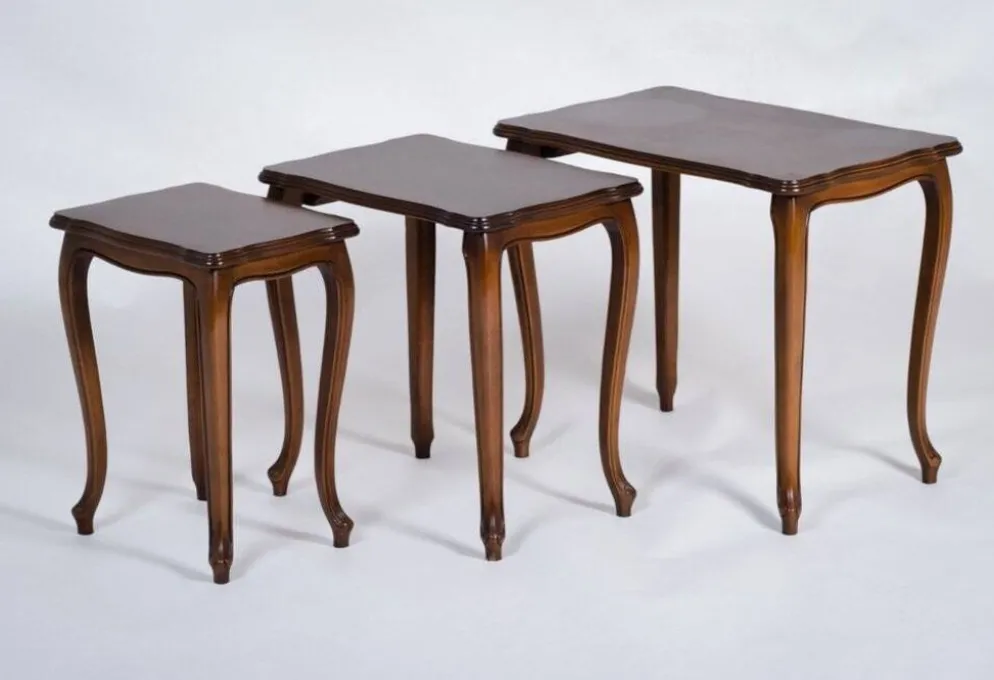 Tables Gigognes Vintage Style Louis XV en Noyer, Set de 3