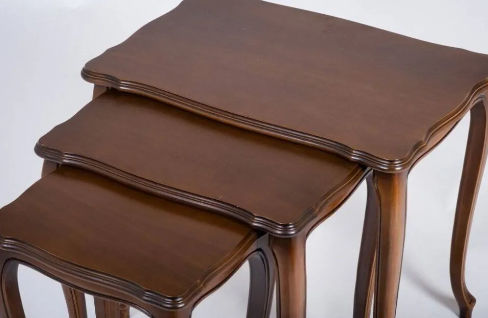 Tables Gigognes Vintage Style Louis XV en Noyer, Set de 3