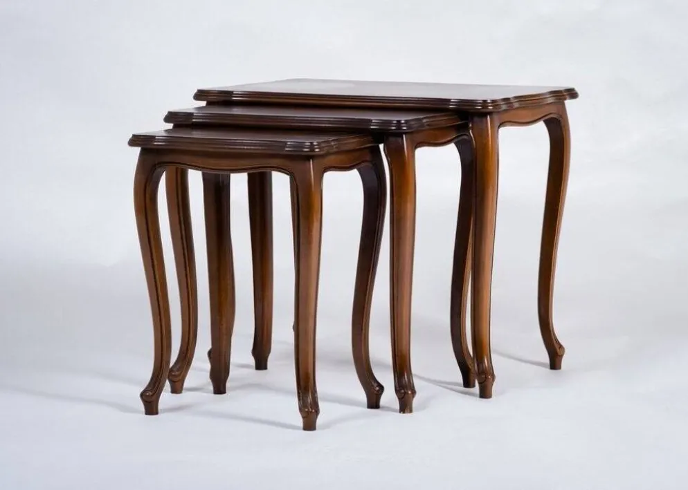 Tables Gigognes Vintage Style Louis XV en Noyer, Set de 3